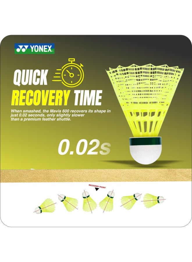 يونيكس كرات ريشة يونيكس مافيس 600 نايلون صفراء - عبوة من 6 كرات ريشة صناعية للريشة الطائرة تتميز بثبات الطيران، والمتانة العالية، والسرعة الثابتة للتدريب والمباريات - Image 4